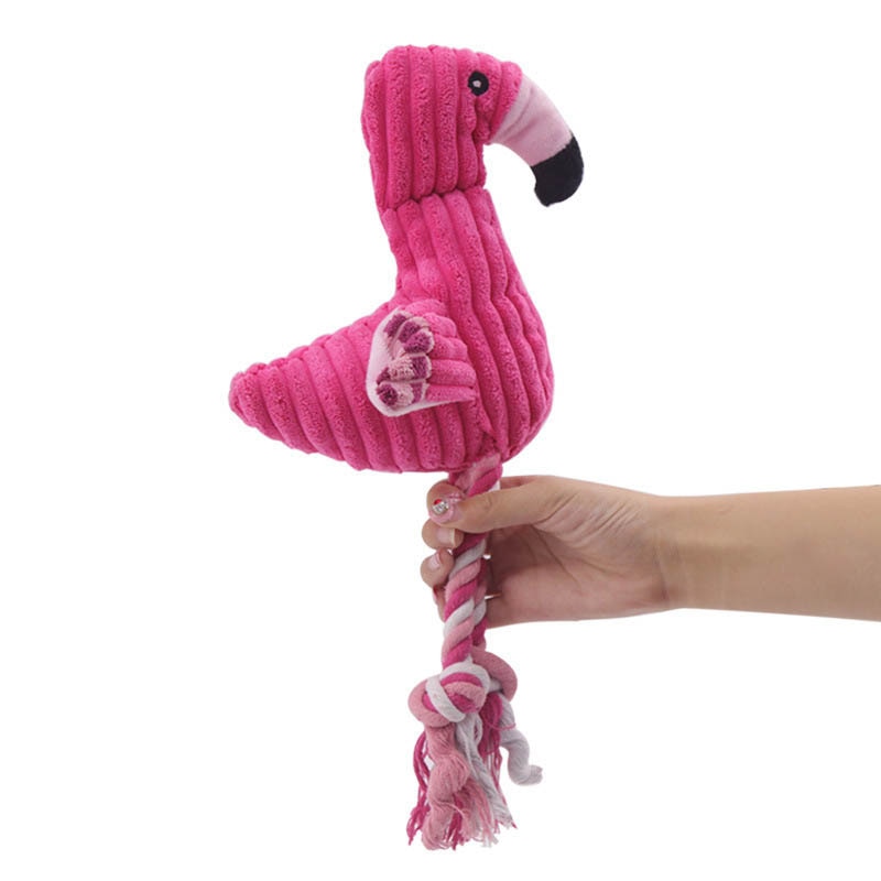 Teeth Cleaning Squeaky Interactive Cartoon Animal Flamingo Shaped Dog Chew