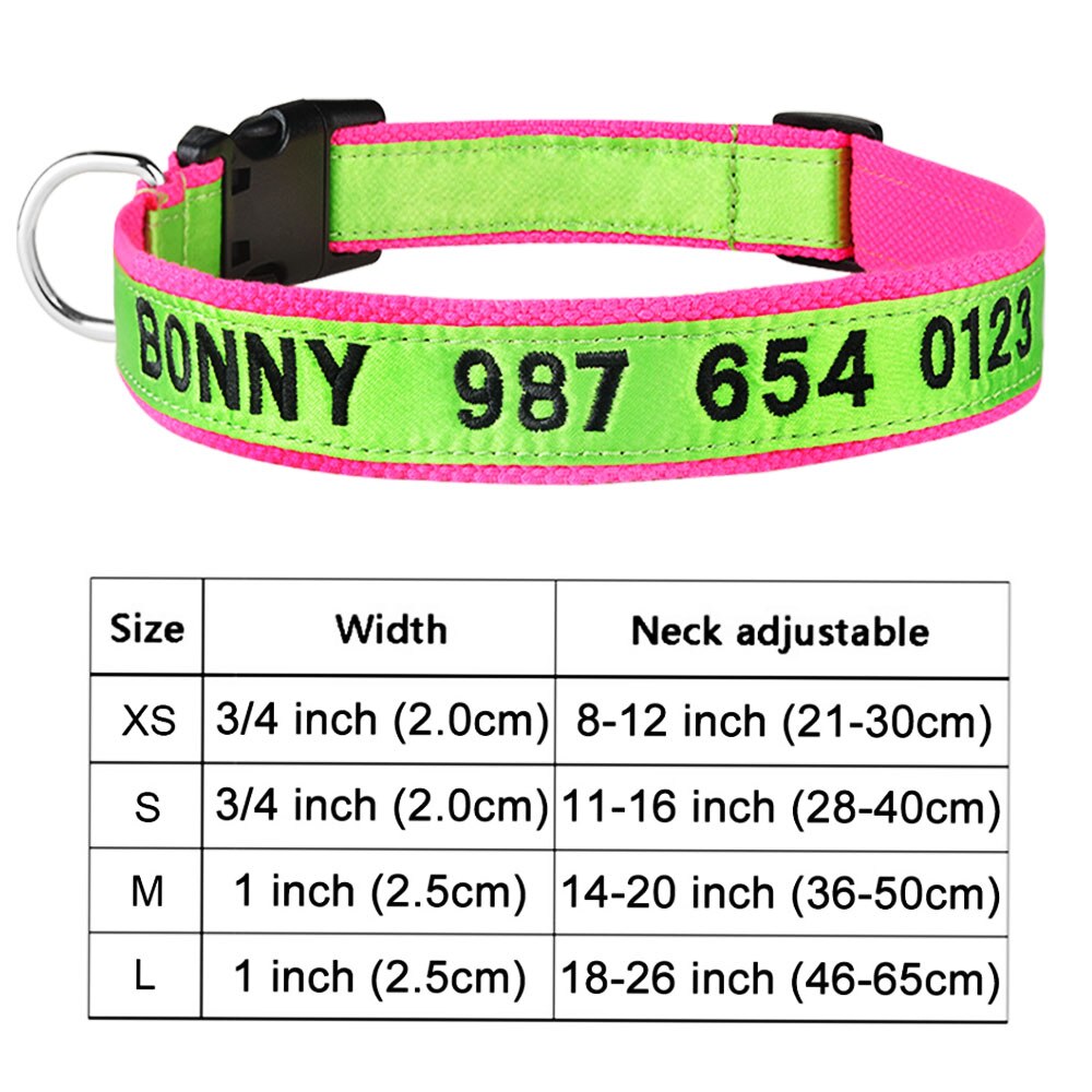 Adjustable Nylon Dog Collar with Embroidered Name(Available in range of colours and sizes)