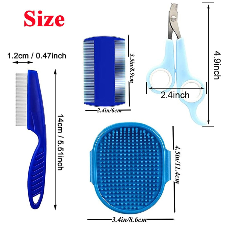 Small Pet And Rodent Grooming Kit with Tear Stain Remover Combs Nail Clippers & Double-Sided Shampoo Bath Brush