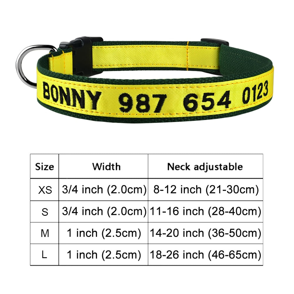 Adjustable Nylon Dog Collar with Embroidered Name(Available in range of colours and sizes)
