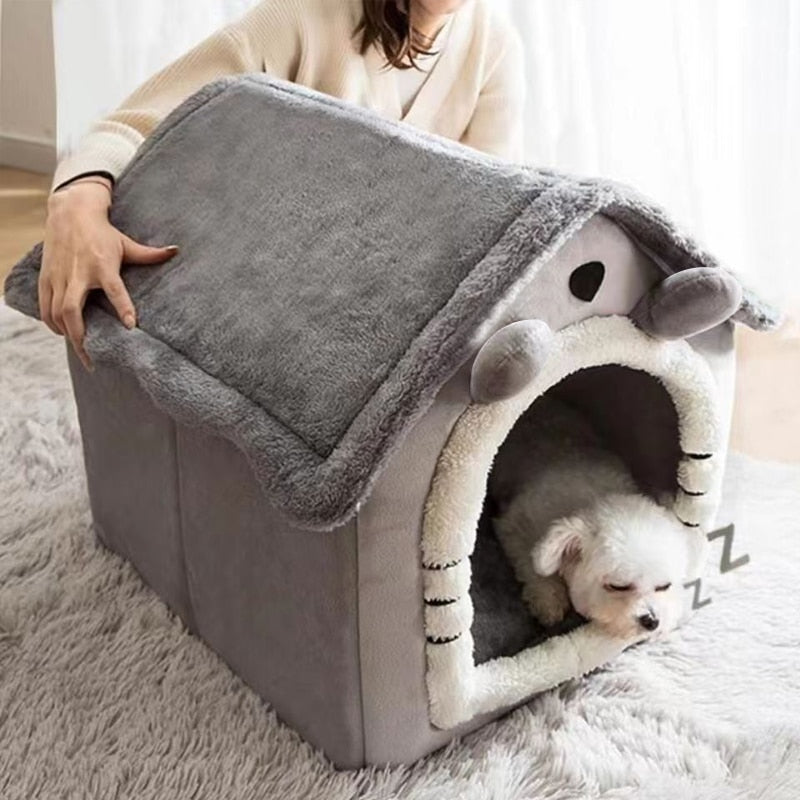 Soft Cat Bed Deep Sleep Cat House with Removable Cushion Enclosed Tent For Kittens