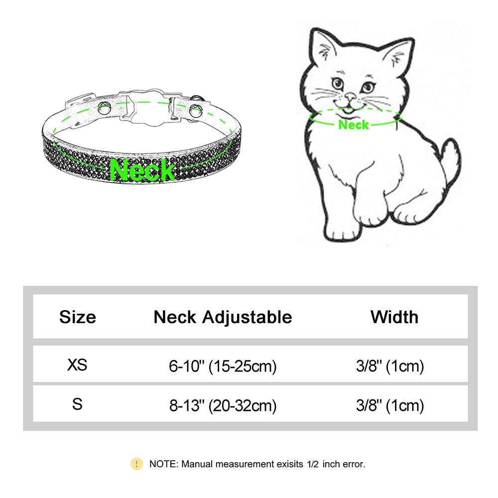 Soft Suede Leather Cat Collar with Bling Rhinestone & Bell