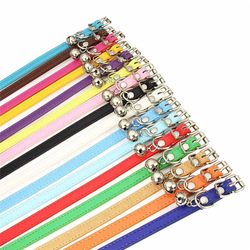 Small Leather Dog/Cat Collar with Bell Adjustable Straps