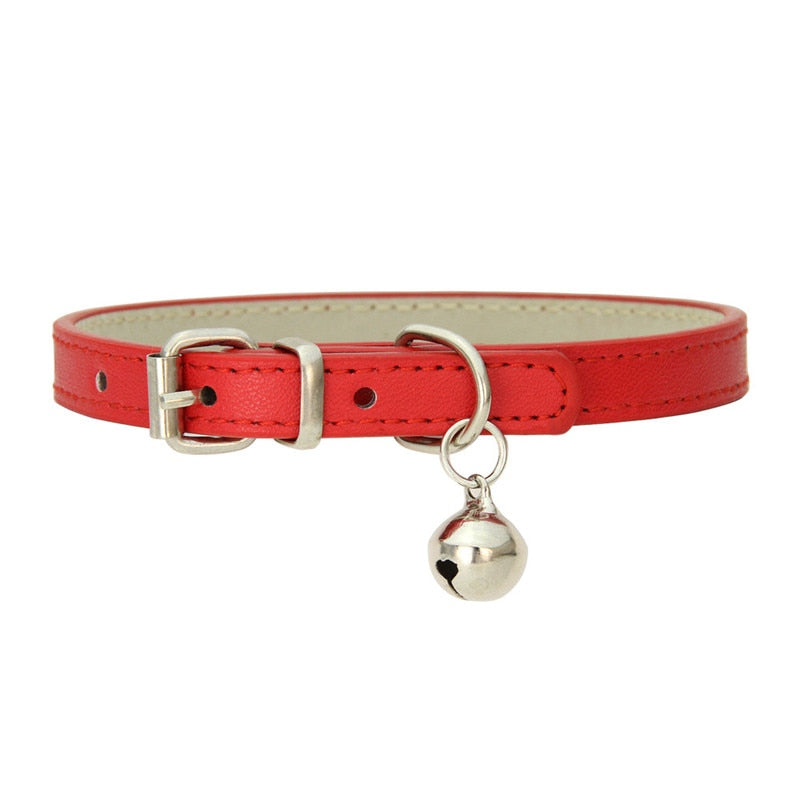 Small Leather Dog/Cat Collar with Bell Adjustable Straps