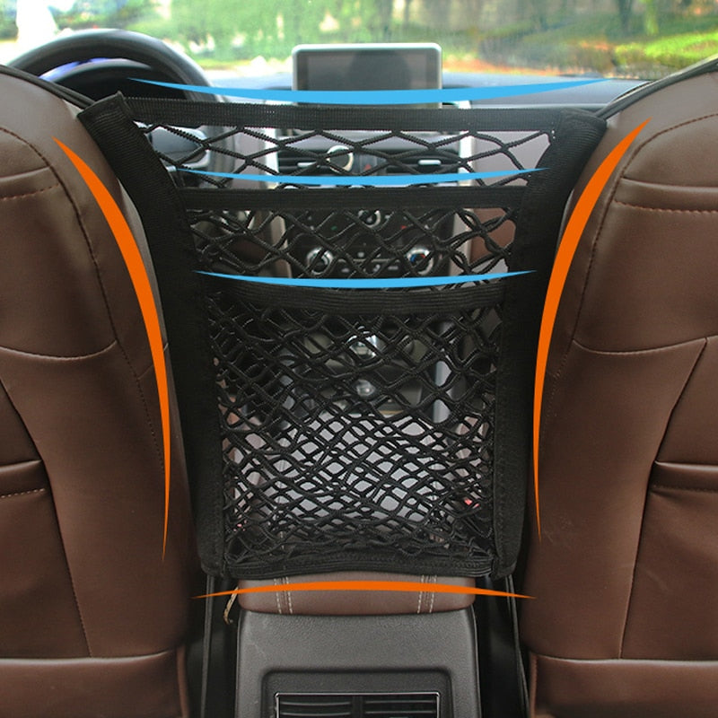Car Storage Net Bag for Between Seats Pet Barrier Stretchable Elastic Mesh
