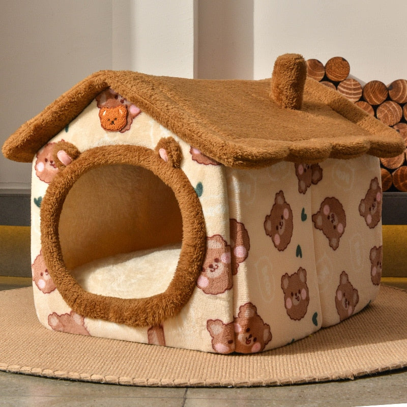 Foldable Dog House Bed For Small Medium Dogs Cats Winter Warm Bed