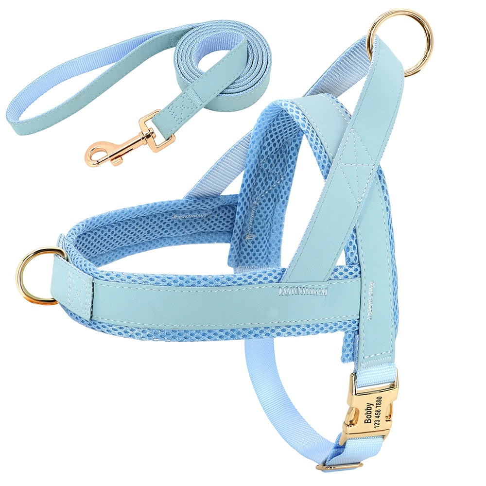 Customized Leather Dog Collar, Harness & Lead Set Personalised For Small Medium Large Dogs
