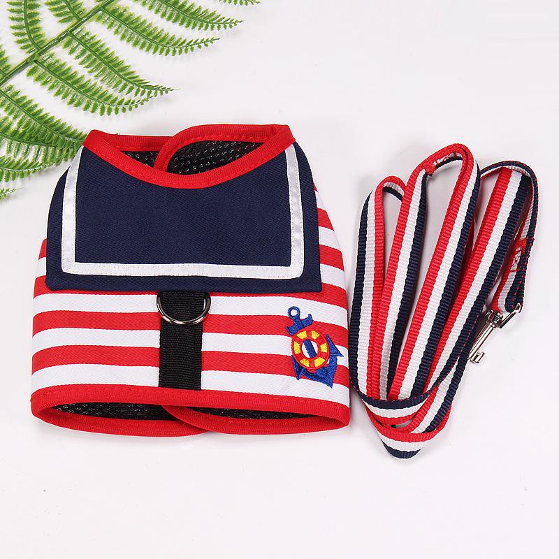 Soft Breathable Navy Style Harness & Lead Set for Small Medium Dogs & Puppies