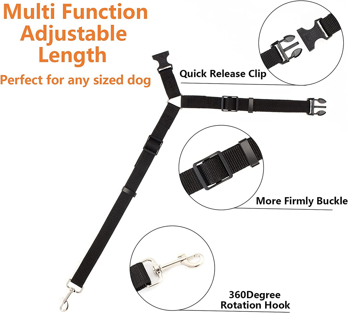 Two-in-one Nylon Adjustable Dogs Car Seat Belt Lead for Backseat Safety