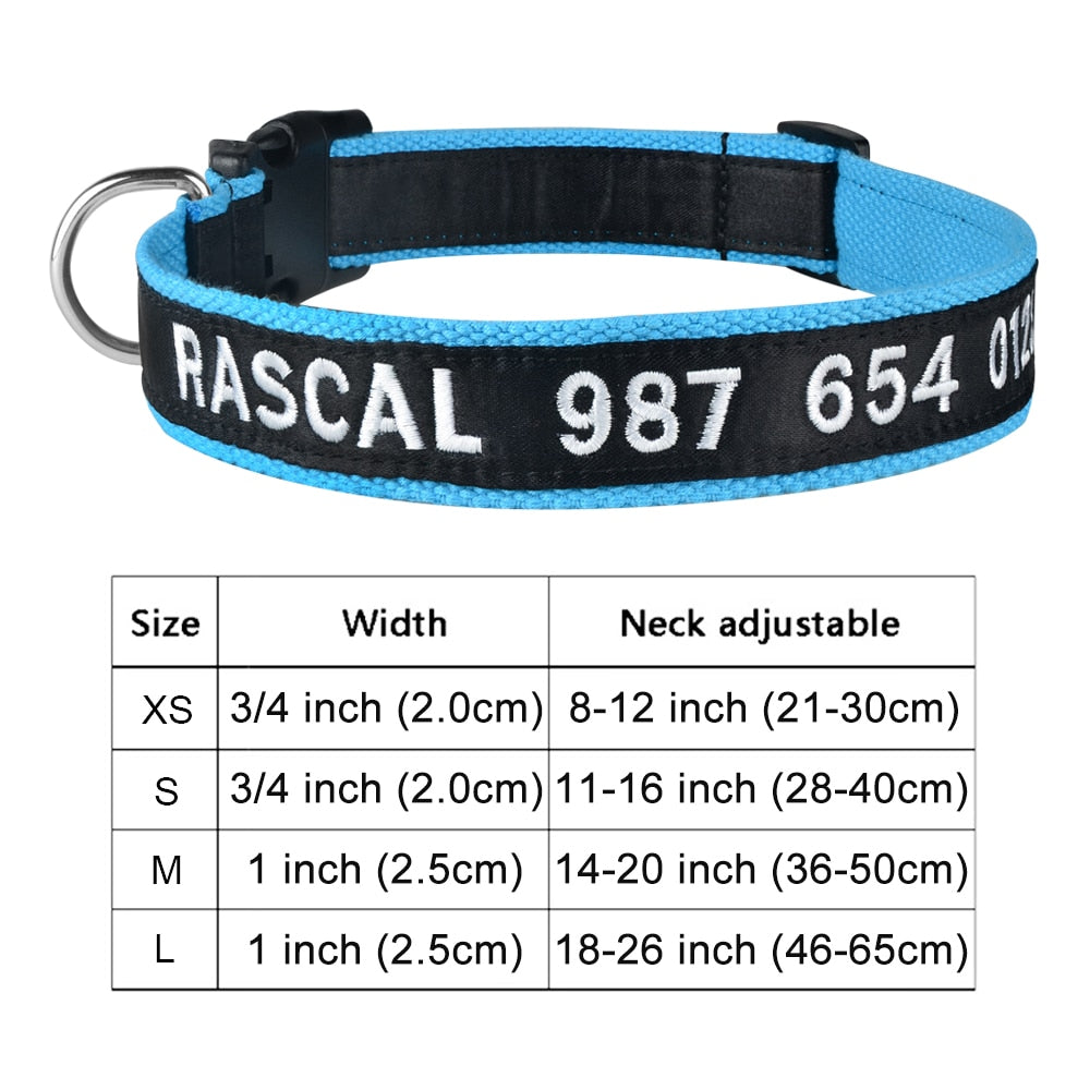 Adjustable Nylon Dog Collar with Embroidered Name(Available in range of colours and sizes)