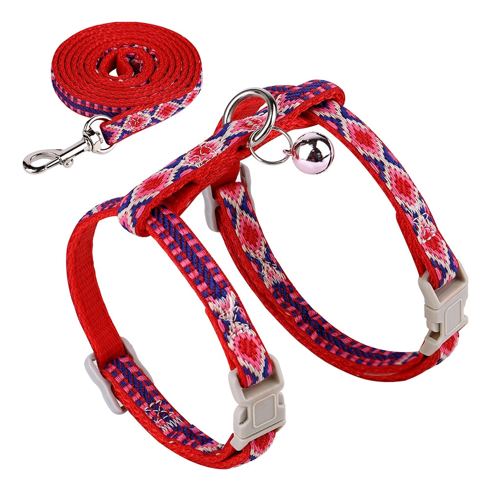 Nylon Cat Harness and Lead Set Cat Collar With Bell Adjustable