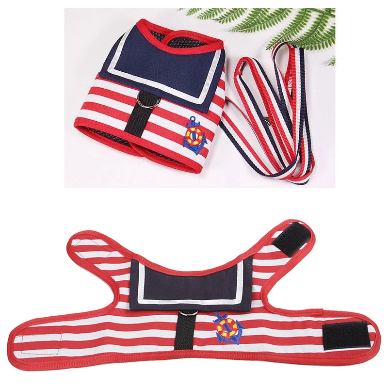 Soft Breathable Navy Style Harness & Lead Set for Small Medium Dogs & Puppies
