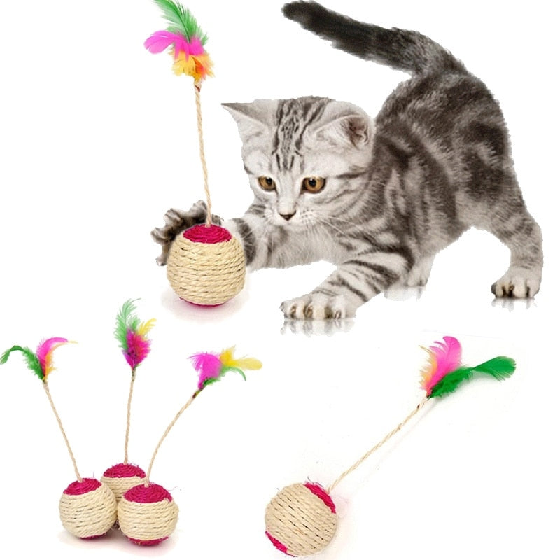 Cat Toy Scratching Ball with Teasing Feather for Interactive Play