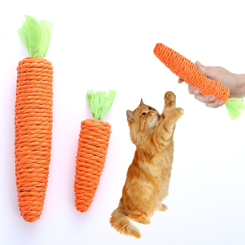 Carrot Pet Cat Toy Paper Rope Chew with Built-in Bell