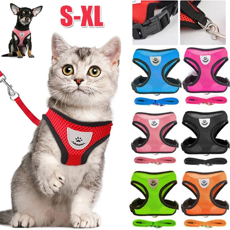 Cat Harness with Lead Adjustable Vest Polyester Mesh Breathable Reflective