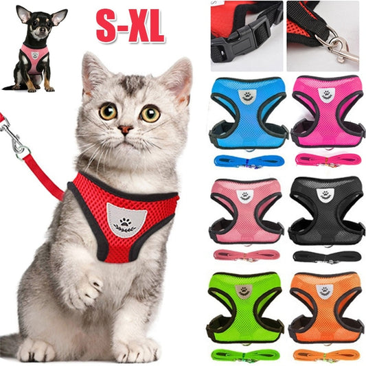 Cat Harness with Lead Adjustable Vest Polyester Mesh Breathable Reflective