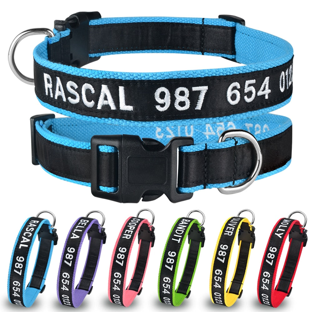 Adjustable Nylon Dog Collar with Embroidered Name(Available in range of colours and sizes)