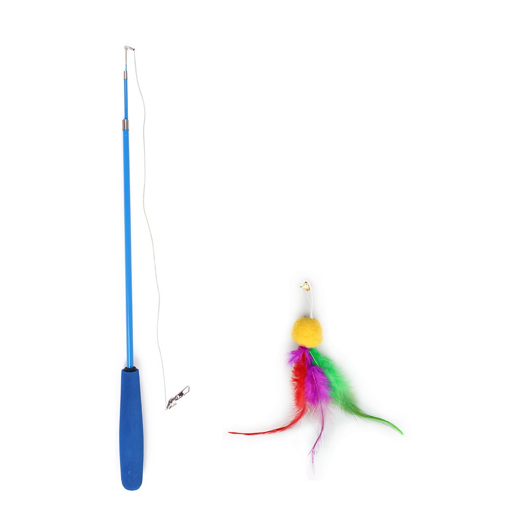 Interactive Toy Feather Teaser with Stick and Retractable Feather/Bell