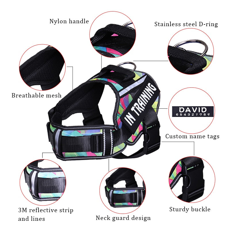Personalised And Reflective Adjustable Dog Harness(Sizes: S-XL)