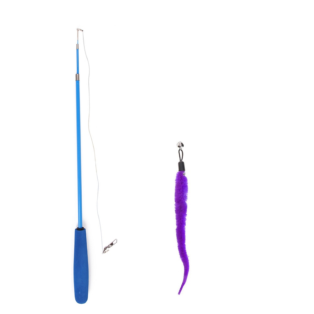 Interactive Toy Feather Teaser with Stick and Retractable Feather/Bell