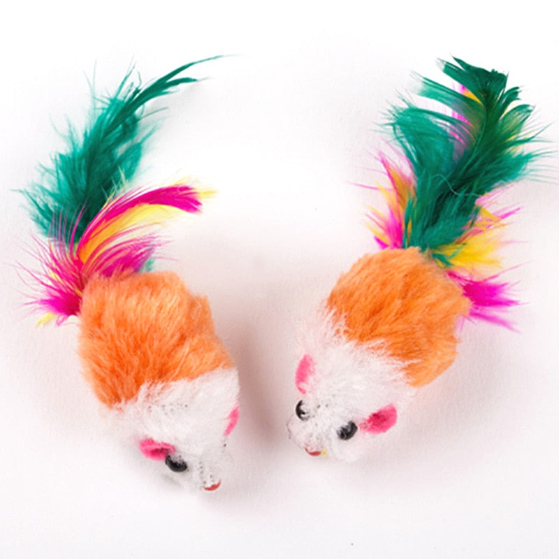 Cute Mini Soft Fleece False Mouse Cat Toys with Colorful Feather