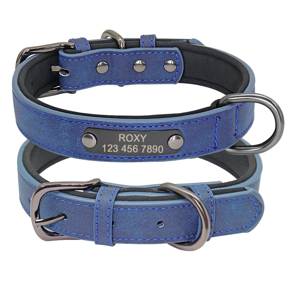 Small Dogs Leather Collar Engraved Puppy Pet ID Tag