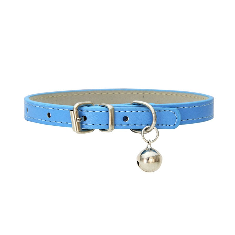 Small Leather Dog/Cat Collar with Bell Adjustable Straps