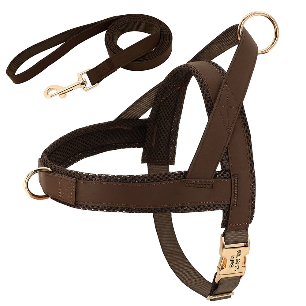 Customized Leather Dog Collar, Harness & Lead Set Personalised For Small Medium Large Dogs