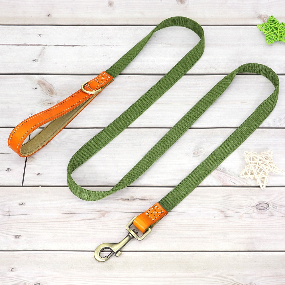 Nylon Custom Dogs Puppies Collar & Lead Set Personalized Genuine Leather