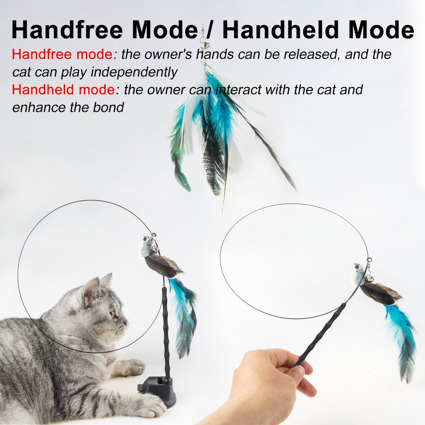 Hand free Bird/Feather Cat Wand with Bell & Powerful Suction Cup