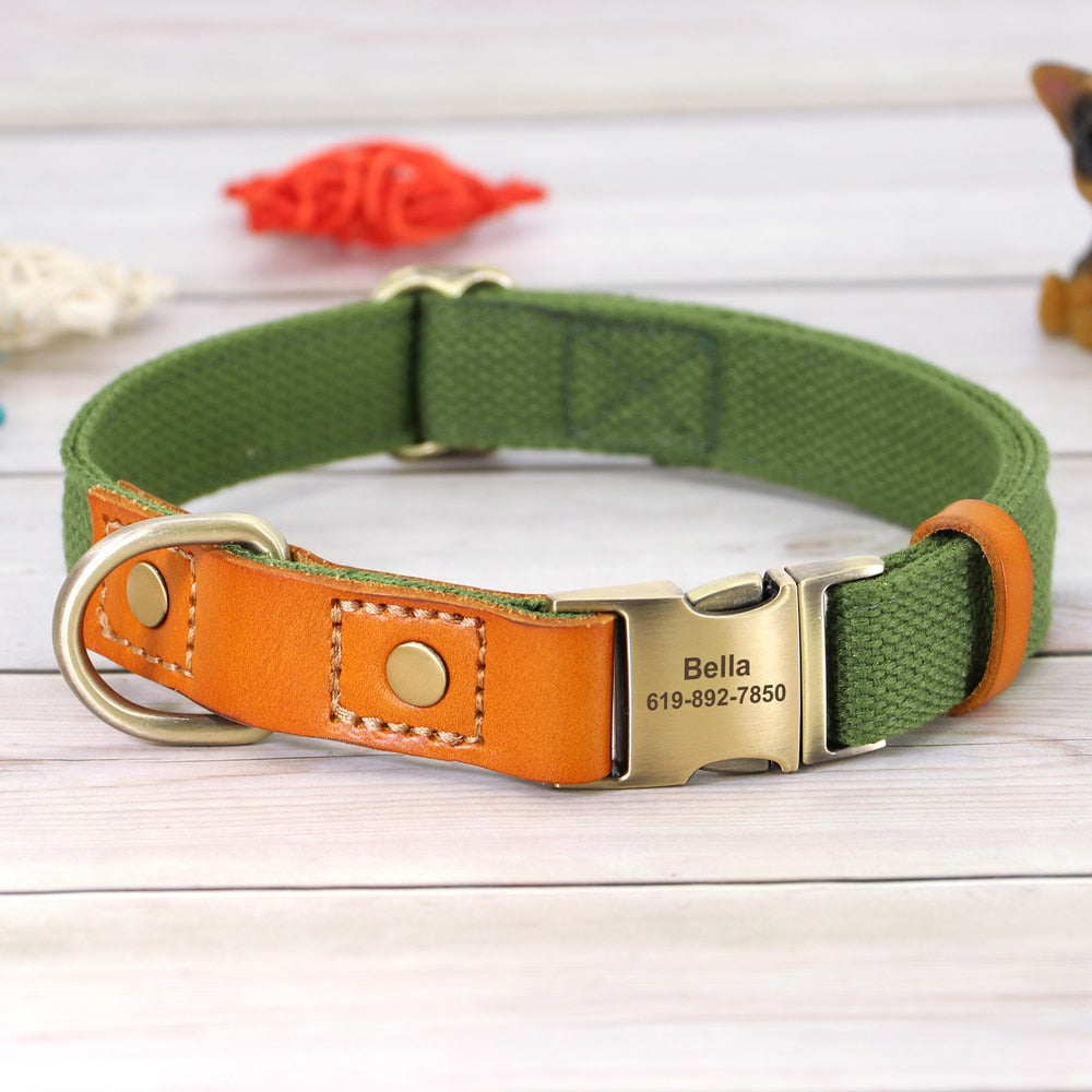 Nylon Custom Dogs Puppies Collar & Lead Set Personalized Genuine Leather