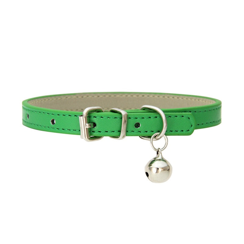 Small Leather Dog/Cat Collar with Bell Adjustable Straps