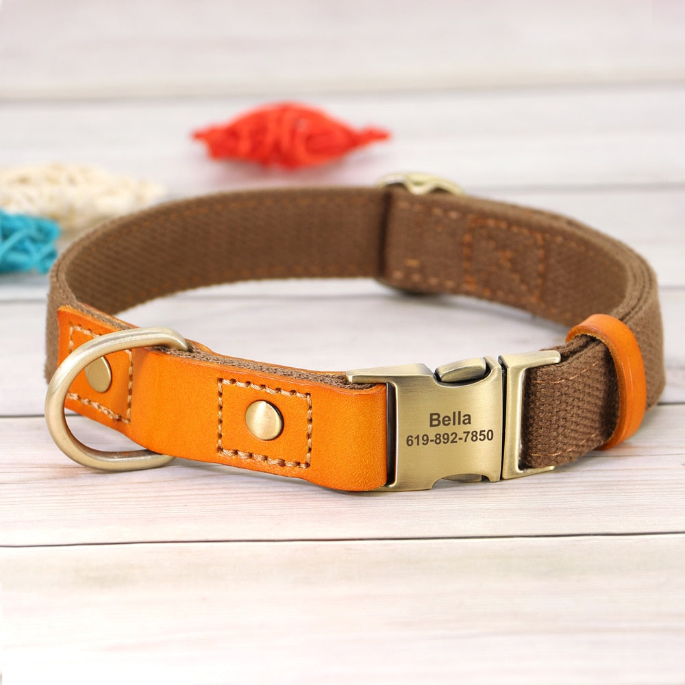 Nylon Custom Dogs Puppies Collar & Lead Set Personalized Genuine Leather