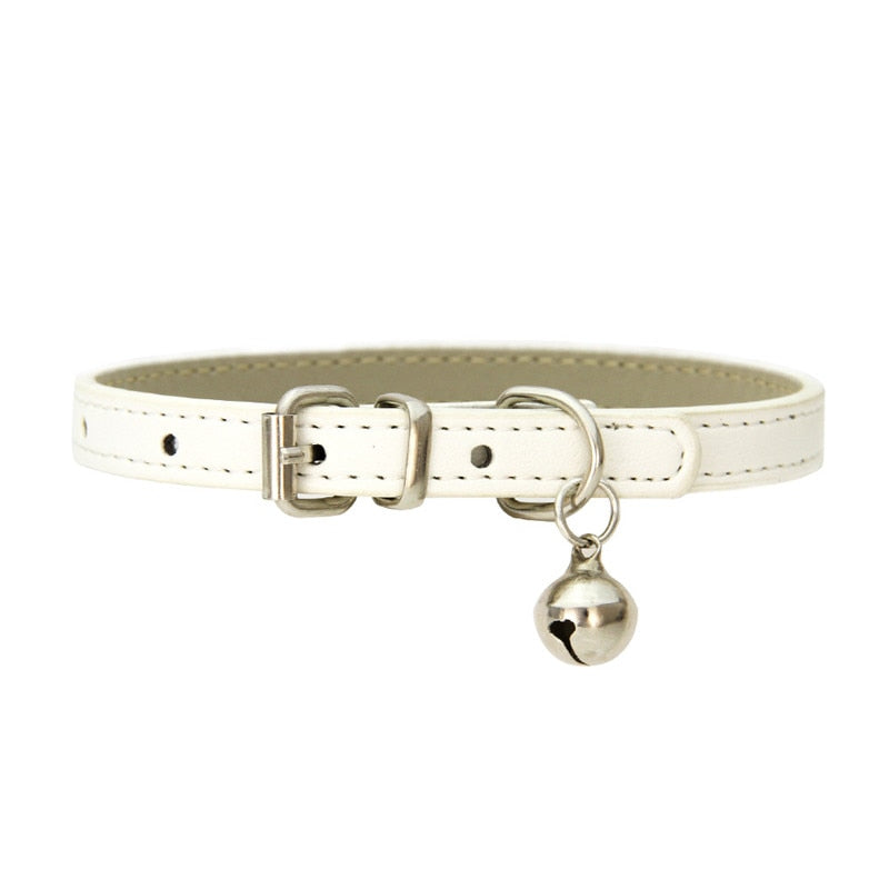 Small Leather Dog/Cat Collar with Bell Adjustable Straps