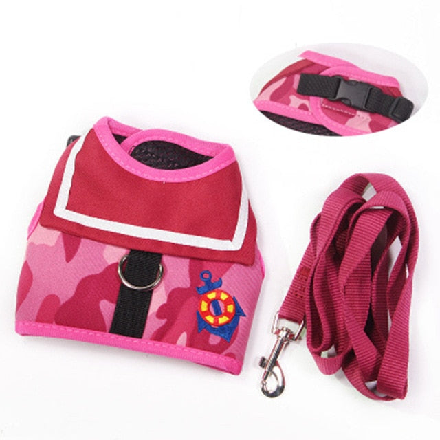 Soft Breathable Navy Style Harness & Lead Set for Small Medium Dogs & Puppies