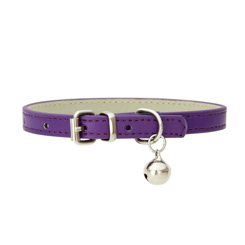 Small Leather Dog/Cat Collar with Bell Adjustable Straps