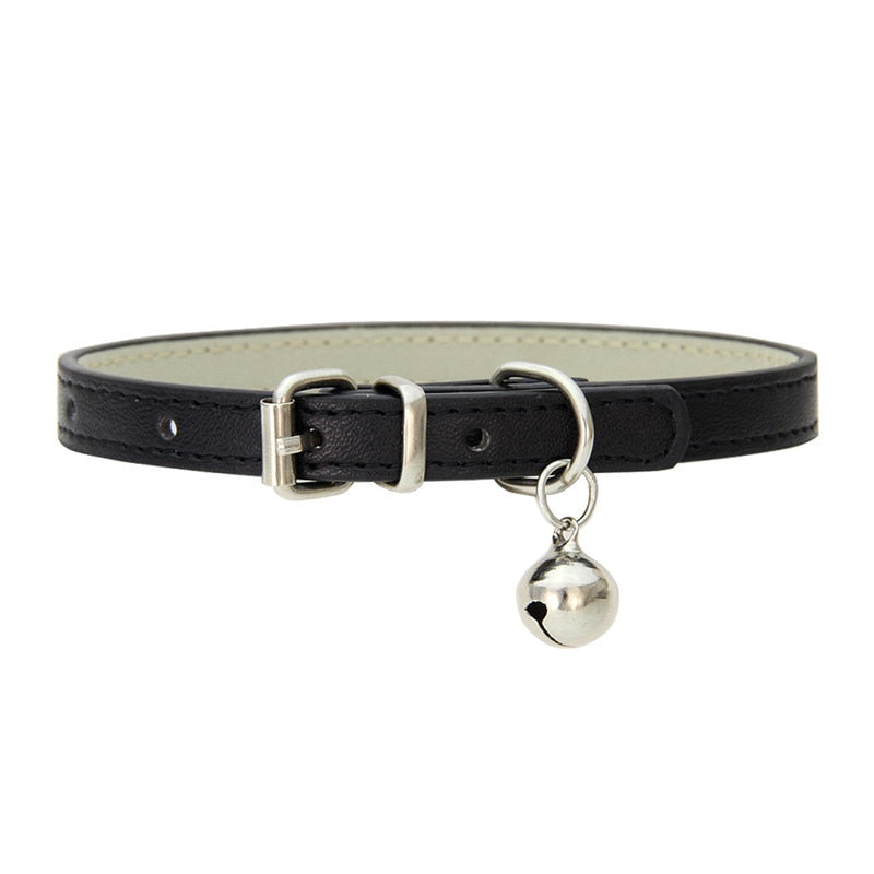 Small Leather Dog/Cat Collar with Bell Adjustable Straps