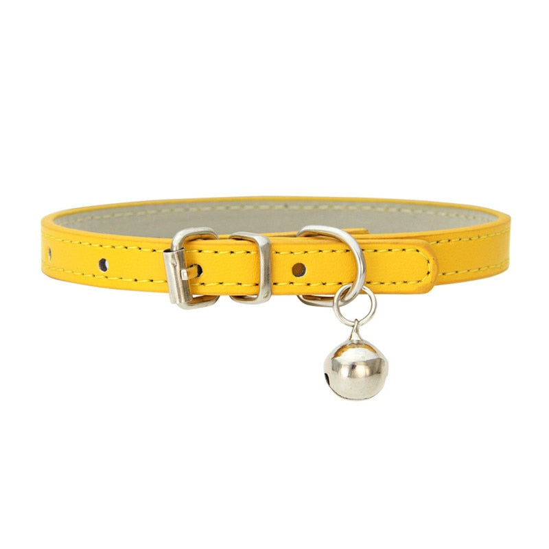 Small Leather Dog/Cat Collar with Bell Adjustable Straps