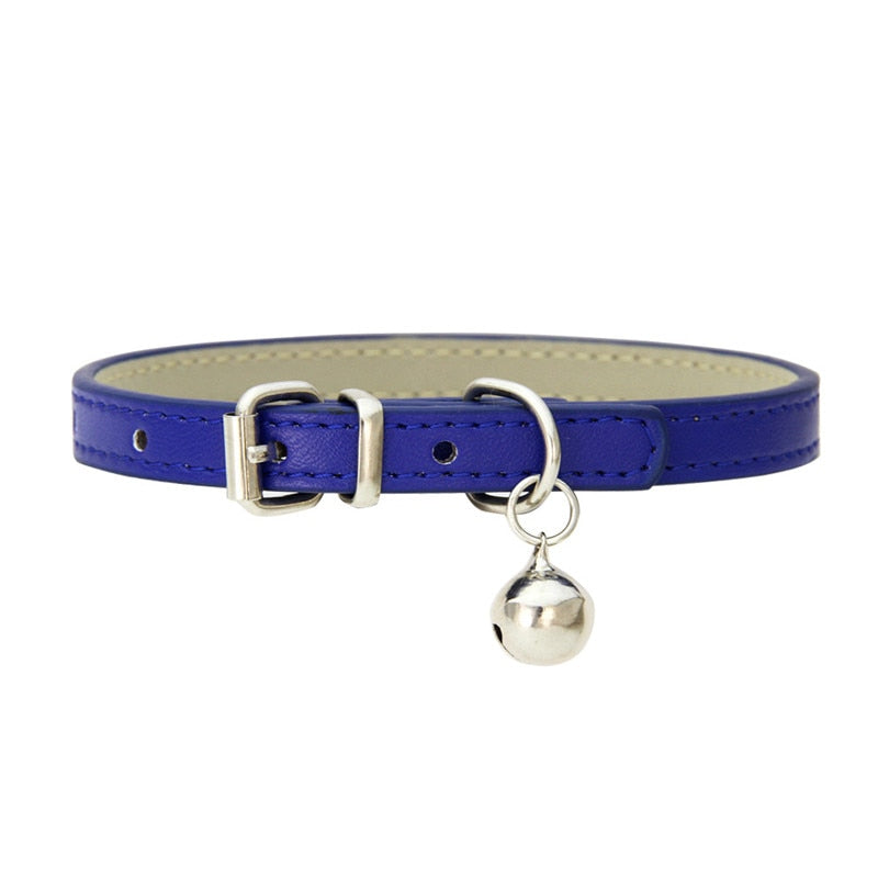 Small Leather Dog/Cat Collar with Bell Adjustable Straps