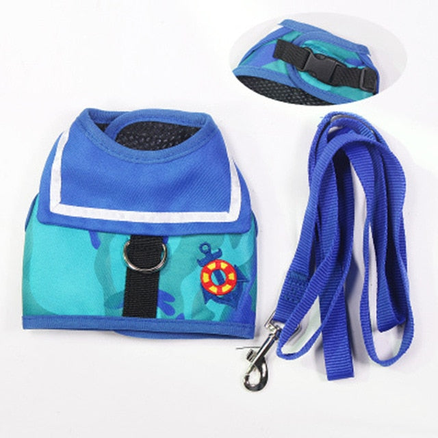 Soft Breathable Navy Style Harness & Lead Set for Small Medium Dogs & Puppies