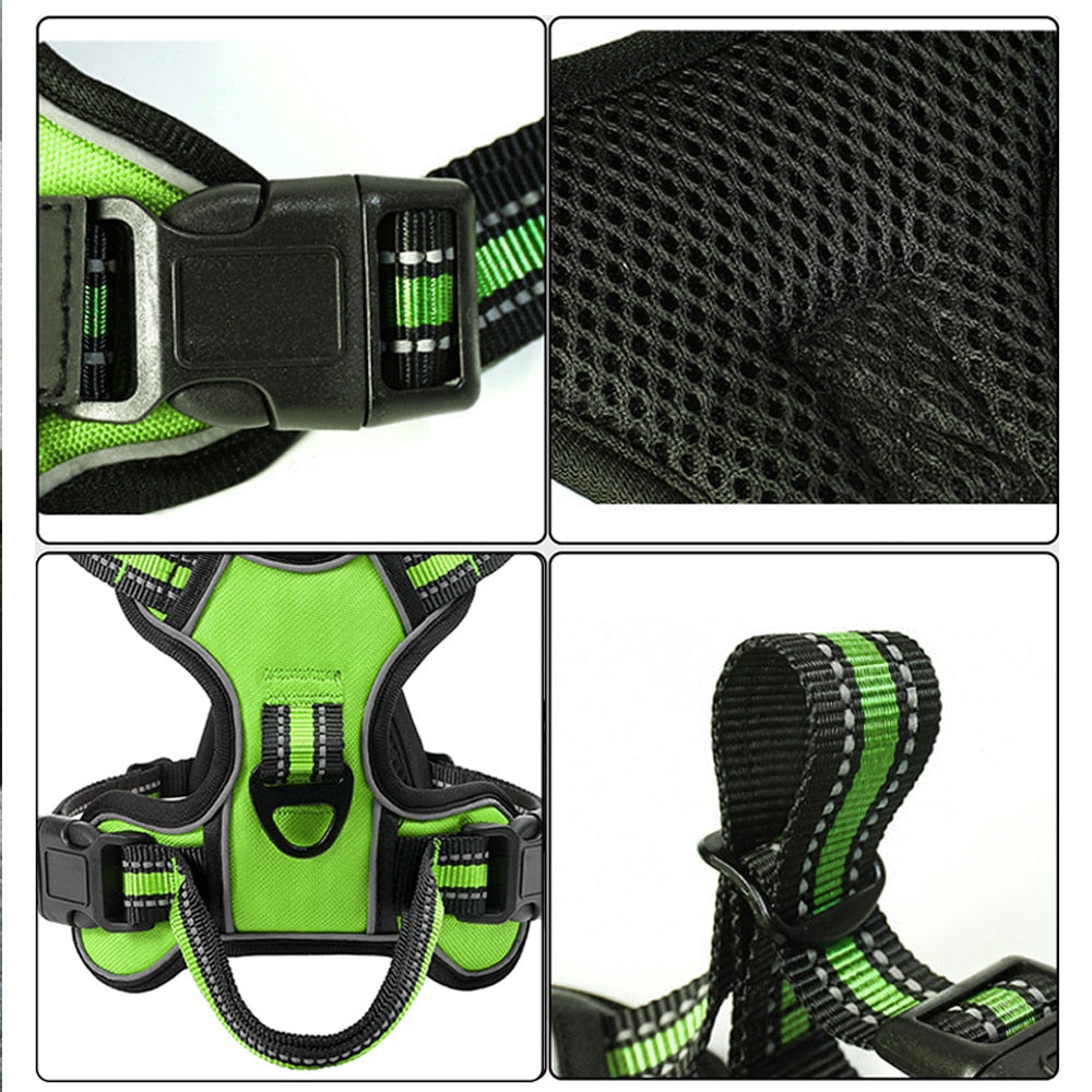 Nylon Adjustable Dog Harness Reflective Soft Breathable No Pull Dog Harness
