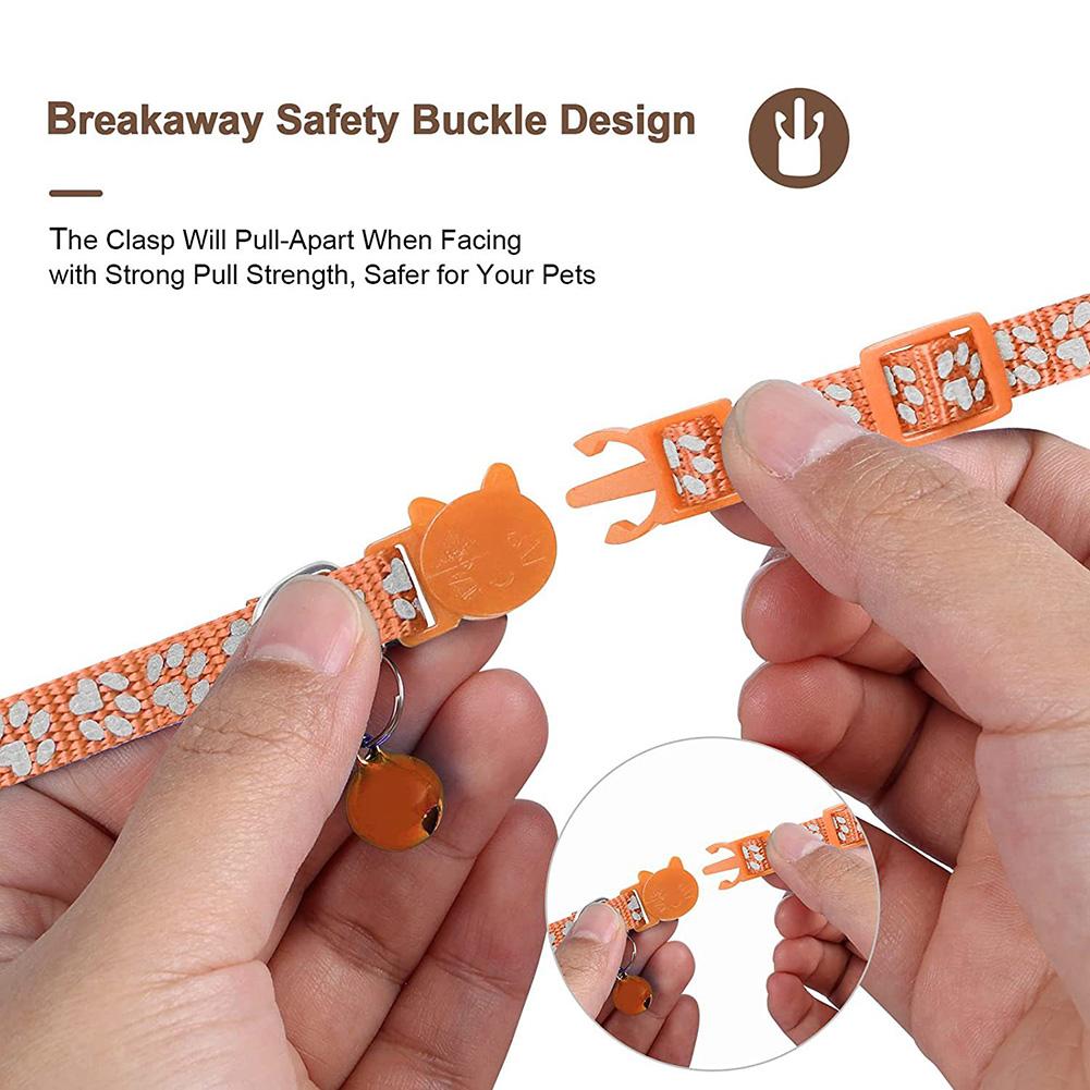Pet Safety Reflective Collar Adjustable Footprint Print With Bells
