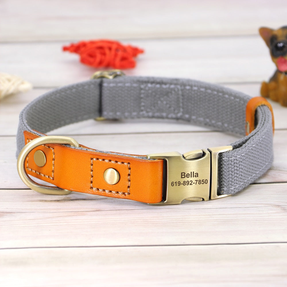Nylon Custom Dogs Puppies Collar & Lead Set Personalized Genuine Leather