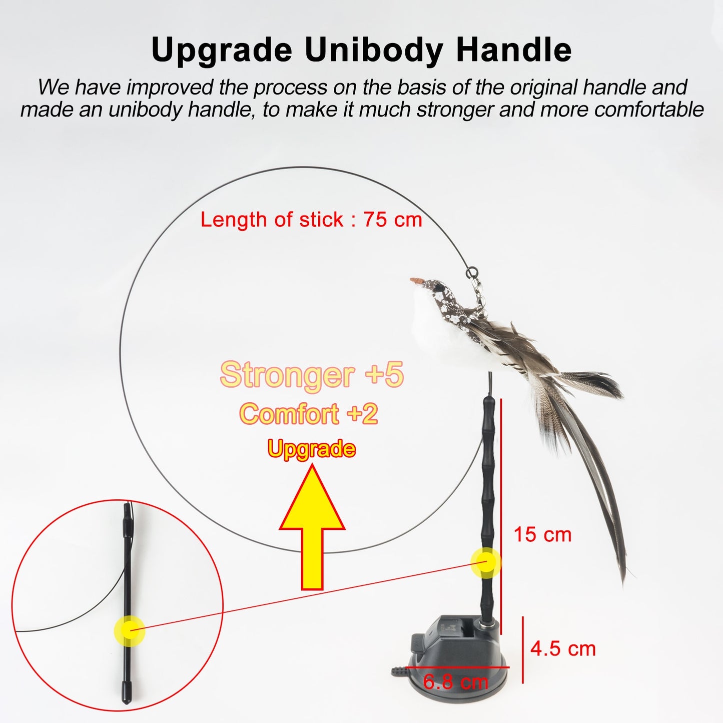 Hand free Bird/Feather Cat Wand with Bell & Powerful Suction Cup