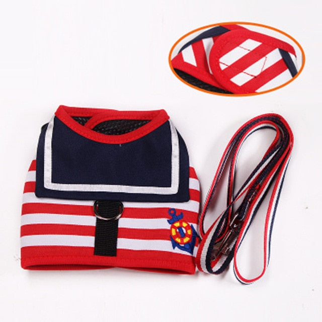 Soft Breathable Navy Style Harness & Lead Set for Small Medium Dogs & Puppies