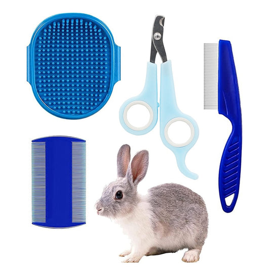 Small Pet And Rodent Grooming Kit with Tear Stain Remover Combs Nail Clippers & Double-Sided Shampoo Bath Brush