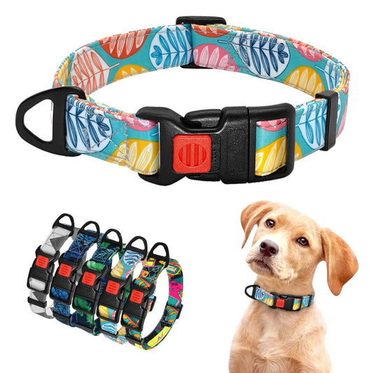 Fashion Nylon Dog Collar with Safety Buckle Soft Printed Collar Adjustable