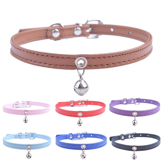 Faux Leather Adjustable Collar With Bell for Cats