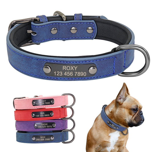 Small Dogs Leather Collar Engraved Puppy Pet ID Tag