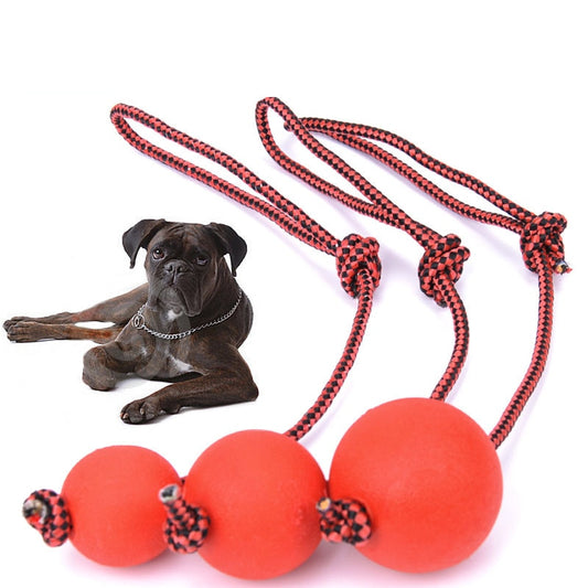 Indestructible Dog Ball Chew Solid Rubber Balls with Rope